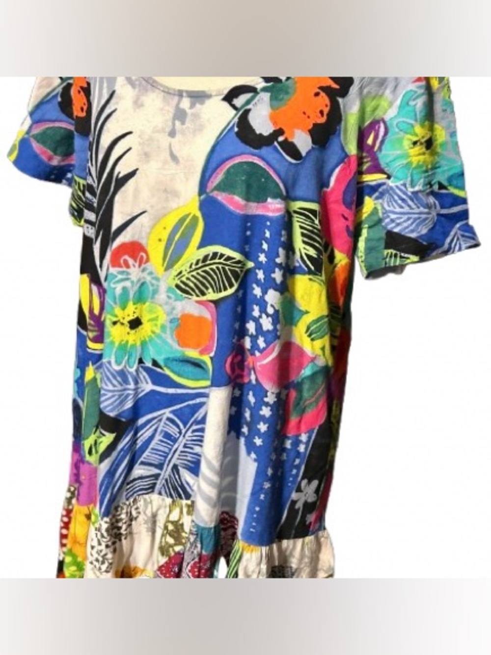 Vintage Jams World Dress Tropical Floral Boho Ruffle Short Sleeved Y2K 90s LG - Picture 4 of 15